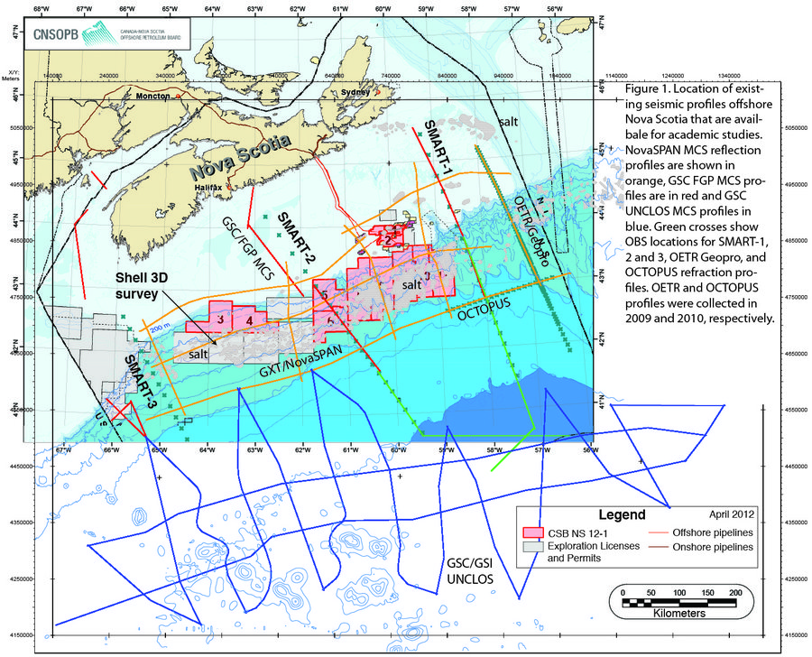 MCS/OBS surveys performed offshore N.S.